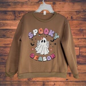 5 for $25🔥SHEIN "Spooky Season" Ghost Graphic Pullover Tan Sweatshirt Girls 10Y